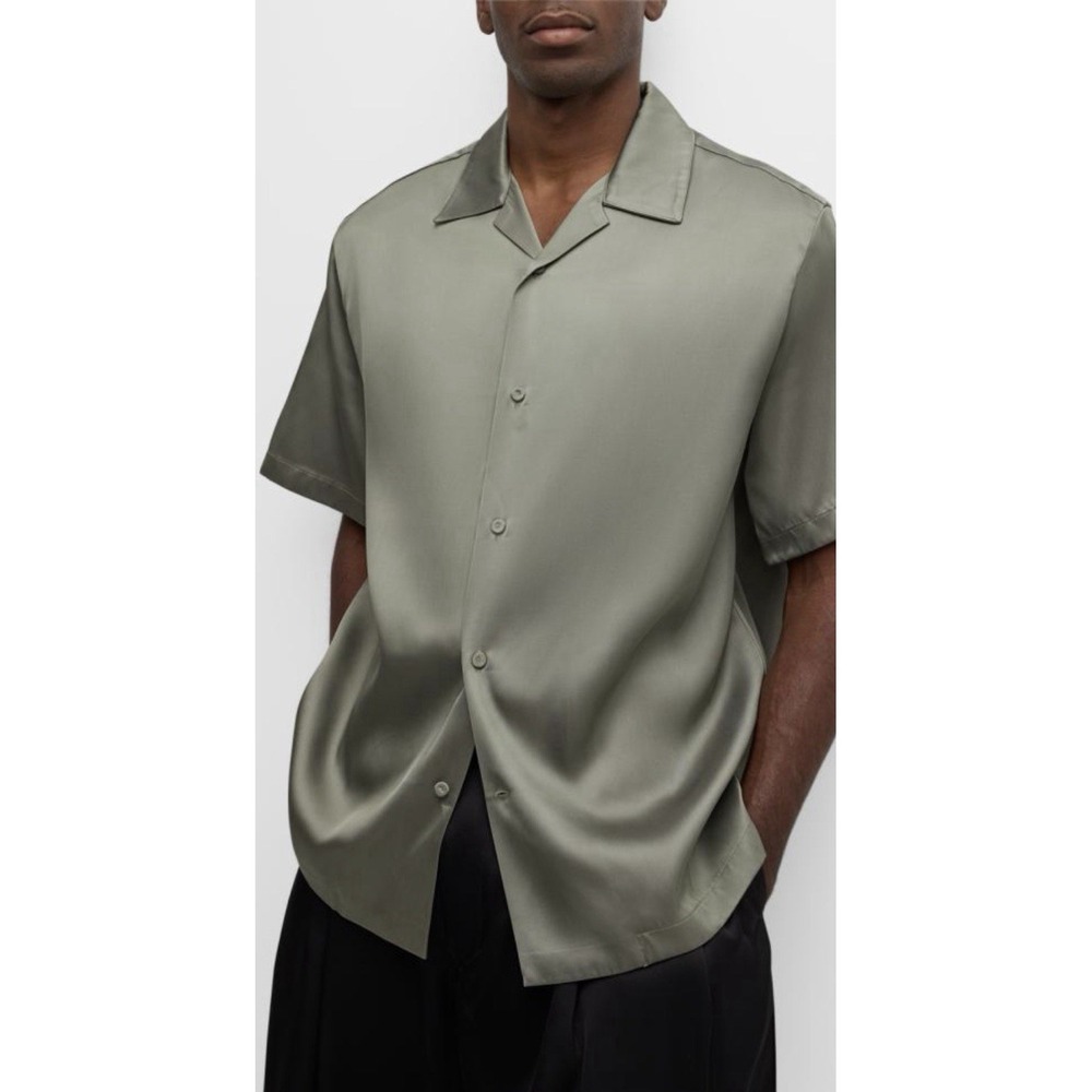 JIL SANDER Size 41/16 Boxy Pressed Collar S/S Oversized Camp Shirt Silk Blend